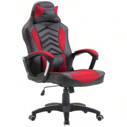 HOMCOM 6 Vibrating Point Massage Computer Gaming Chair 5 Modes, Racing Style Heated Desk Chair Swivel Rolling Chair with Headrest, Red/ Black