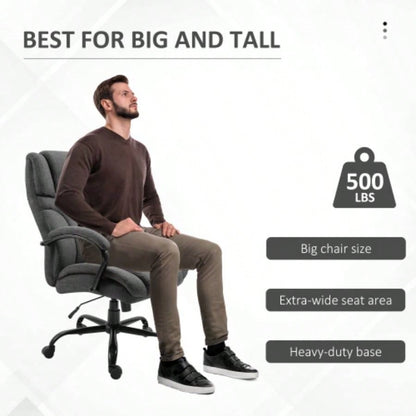 500lbs Big and Tall Office Chair with Wide, Ergonomic Executive Computer Chair with Adjustable Height, Swivel Wheels and Linen, Dark