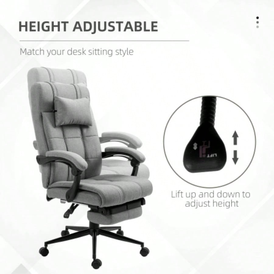 Vinsetto Executive Linen - Feel Fabric Office Chair High Back Swivel Task Chair with Adjustable Height Upholstered Retractable Footrest, Headrest and Padded Armrest, Light