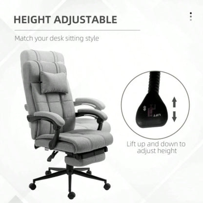 Vinsetto Executive Linen - Feel Fabric Office Chair High Back Swivel Task Chair with Adjustable Height Upholstered Retractable Footrest, Headrest and Padded Armrest, Light