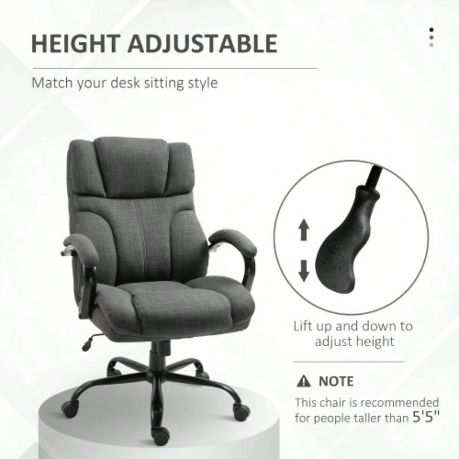 500lbs Big and Tall Office Chair with Wide, Ergonomic Executive Computer Chair with Adjustable Height, Swivel Wheels and Linen, Dark