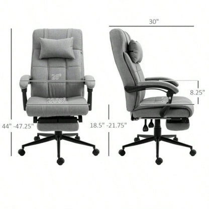 Vinsetto Executive Linen - Feel Fabric Office Chair High Back Swivel Task Chair with Adjustable Height Upholstered Retractable Footrest, Headrest and Padded Armrest, Light