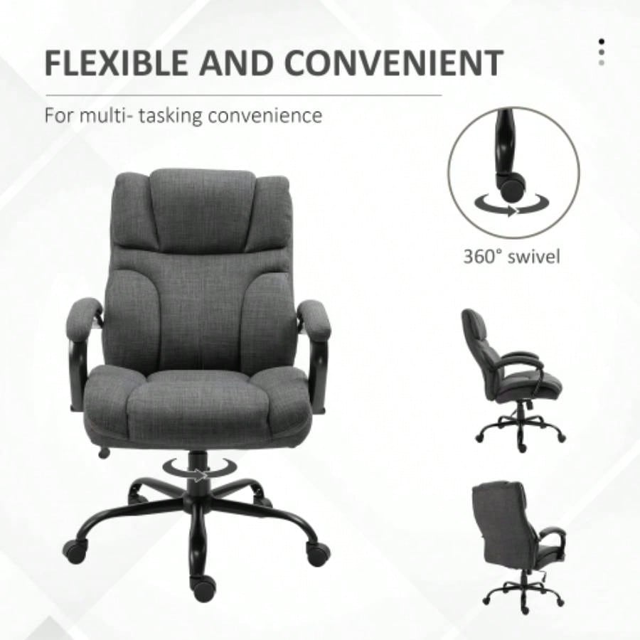 500lbs Big and Tall Office Chair with Wide, Ergonomic Executive Computer Chair with Adjustable Height, Swivel Wheels and Linen, Dark