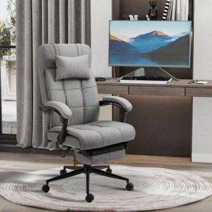 Vinsetto Executive Linen - Feel Fabric Office Chair High Back Swivel Task Chair with Adjustable Height Upholstered Retractable Footrest, Headrest and Padded Armrest, Light