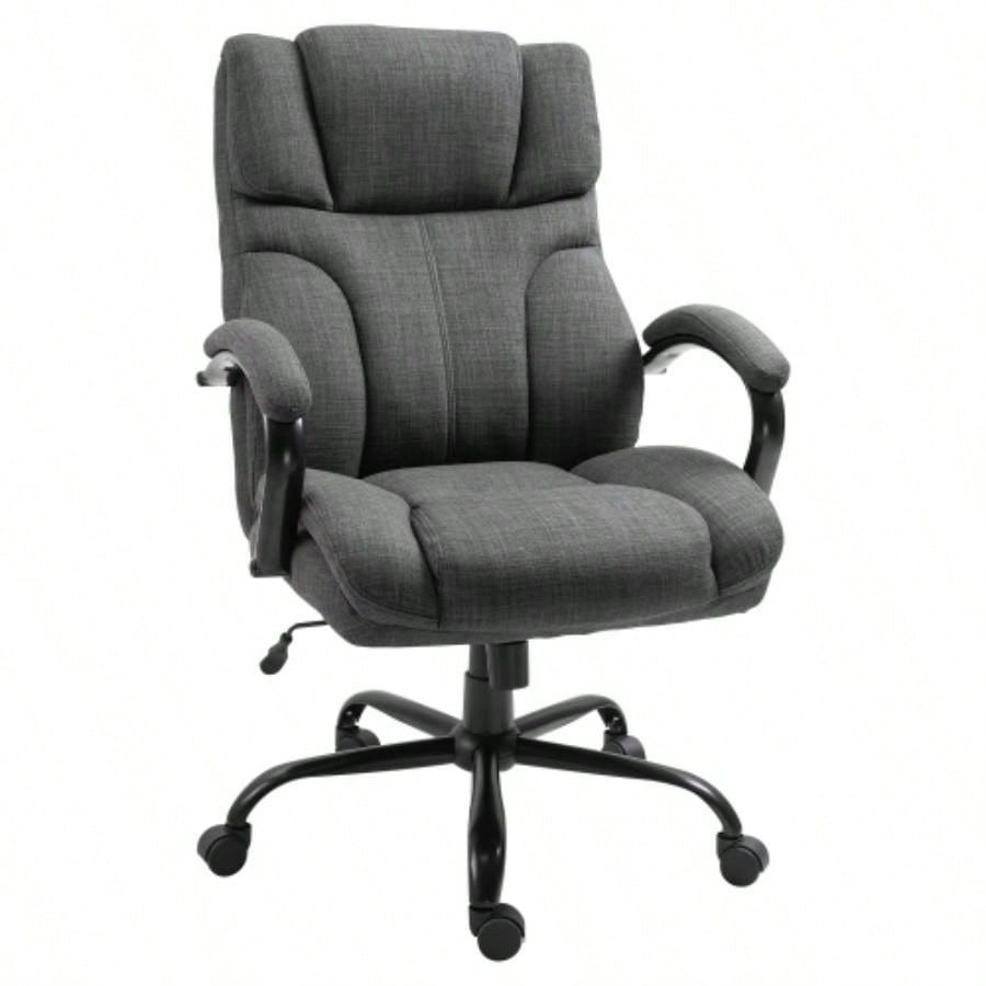 500lbs Big and Tall Office Chair with Wide, Ergonomic Executive Computer Chair with Adjustable Height, Swivel Wheels and Linen, Dark
