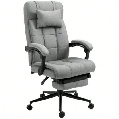 Vinsetto Executive Linen - Feel Fabric Office Chair High Back Swivel Task Chair with Adjustable Height Upholstered Retractable Footrest, Headrest and Padded Armrest, Light