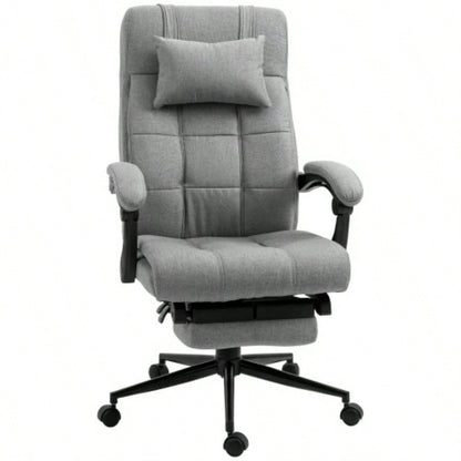 Vinsetto Executive Linen - Feel Fabric Office Chair High Back Swivel Task Chair with Adjustable Height Upholstered Retractable Footrest, Headrest and Padded Armrest, Light