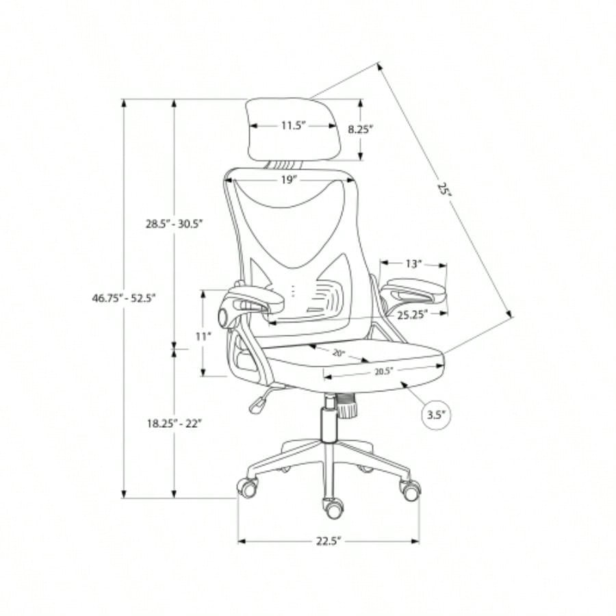 Office Chair, Adjustable Height, Ergonomic, Swivel, Work, Black Metal, Black Mesh, Contemporary, Modern