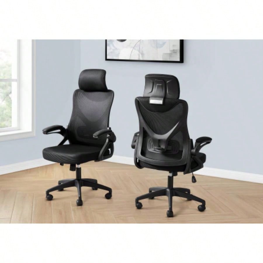 Office Chair, Adjustable Height, Ergonomic, Swivel, Work, Black Metal, Black Mesh, Contemporary, Modern