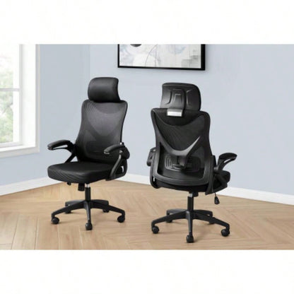 Office Chair, Adjustable Height, Ergonomic, Swivel, Work, Black Metal, Black Mesh, Contemporary, Modern