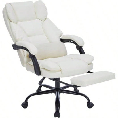 Office Chair with Foot Rest, Executive Office Chair with Arms, Reclining Computer Chair with Wheels and Lumbar Support, PU Leather Comfy Swivel Chair Home Office