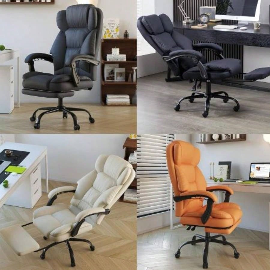 Office Chair with Foot Rest, Executive Office Chair with Arms, Reclining Computer Chair with Wheels and Lumbar Support, PU Leather Comfy Swivel Chair Home Office