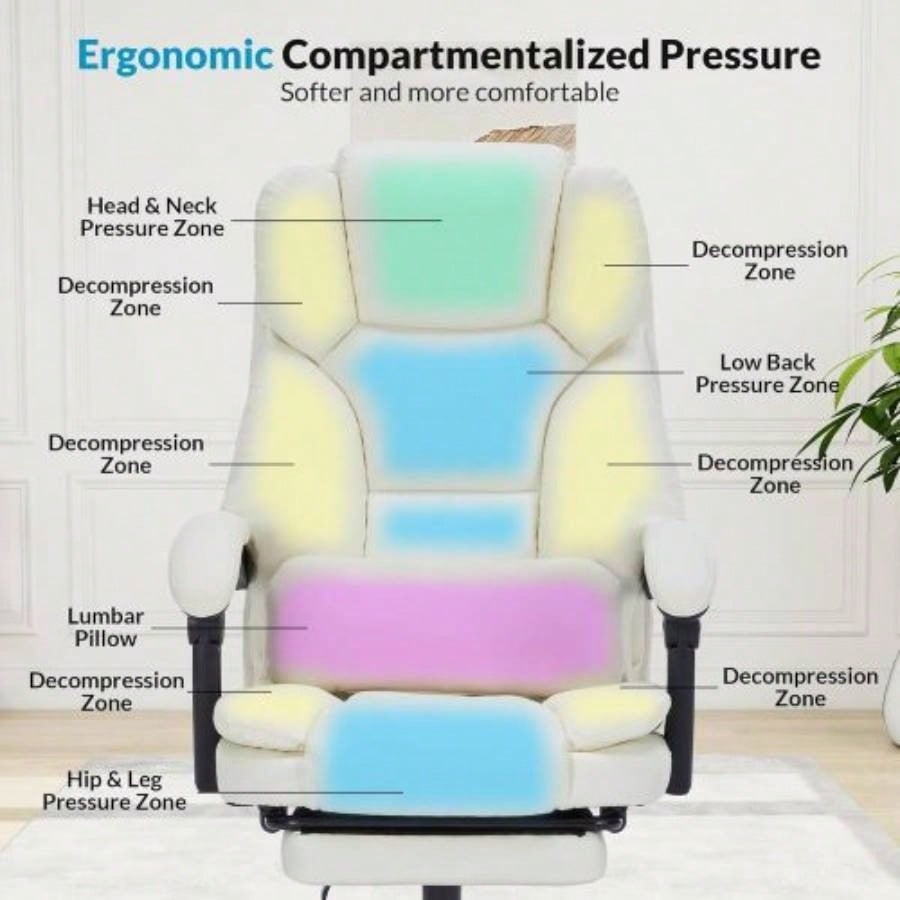 Office Chair with Foot Rest, Executive Office Chair with Arms, Reclining Computer Chair with Wheels and Lumbar Support, PU Leather Comfy Swivel Chair Home Office