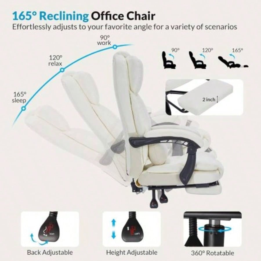 Office Chair with Foot Rest, Executive Office Chair with Arms, Reclining Computer Chair with Wheels and Lumbar Support, PU Leather Comfy Swivel Chair Home Office