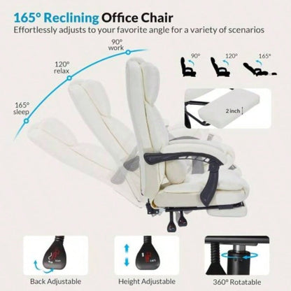 Office Chair with Foot Rest, Executive Office Chair with Arms, Reclining Computer Chair with Wheels and Lumbar Support, PU Leather Comfy Swivel Chair Home Office