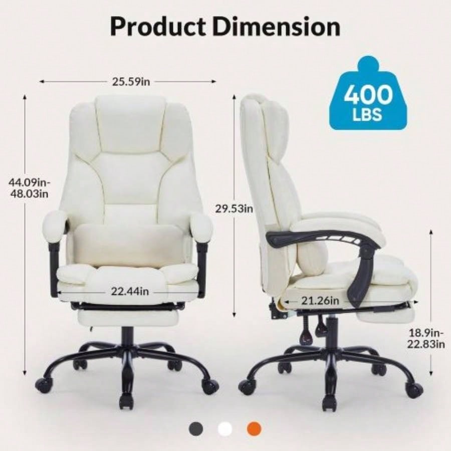 Office Chair with Foot Rest, Executive Office Chair with Arms, Reclining Computer Chair with Wheels and Lumbar Support, PU Leather Comfy Swivel Chair Home Office