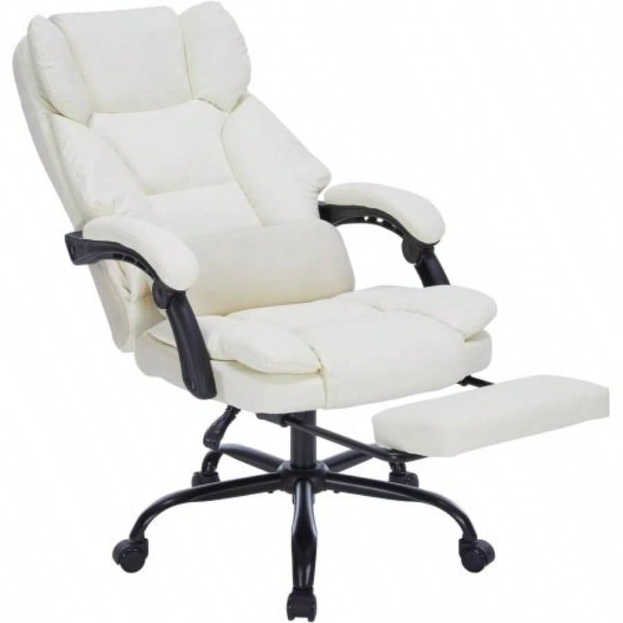 Office Chair with Foot Rest, Executive Office Chair with Arms, Reclining Computer Chair with Wheels and Lumbar Support, PU Leather Comfy Swivel Chair Home Office