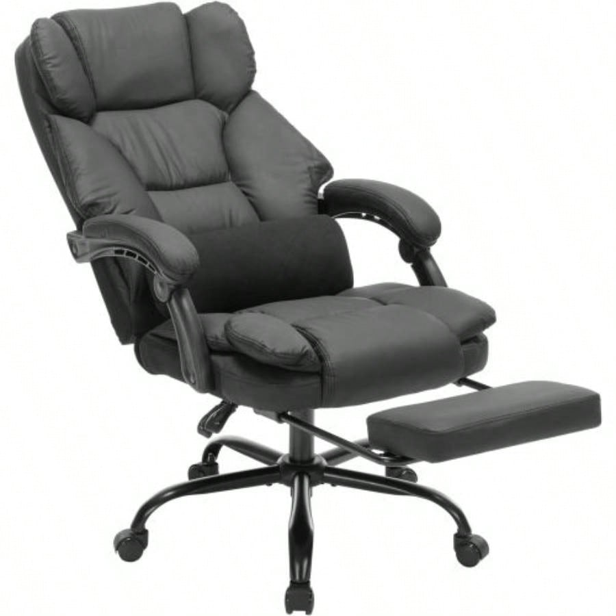 Office Chair with Foot Rest, Executive Office Chair with Arms, Reclining Computer Chair with Wheels and Lumbar Support, PU Leather Comfy Swivel Chair Home Office