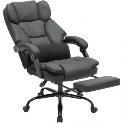 Office Chair with Foot Rest, Executive Office Chair with Arms, Reclining Computer Chair with Wheels and Lumbar Support, PU Leather Comfy Swivel Chair Home Office