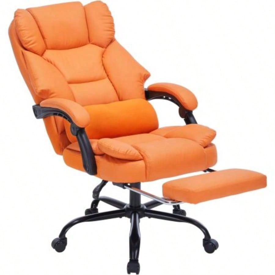 Office Chair with Foot Rest, Executive Office Chair with Arms, Reclining Computer Chair with Wheels and Lumbar Support, PU Leather Comfy Swivel Chair Home Office