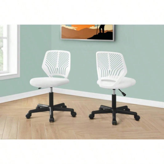 Office Chair, Adjustable Height, Swivel, Ergonomic, Computer Desk, Work, Juvenile, White Mesh, Black Metal, Contemporary, Modern