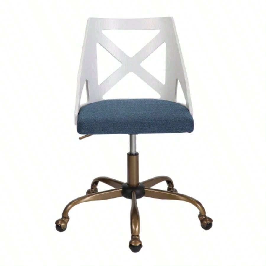 Farmhouse Task Chair in Antique Copper Metal, White Textured Wood, and Blue Fabric by LumiSource