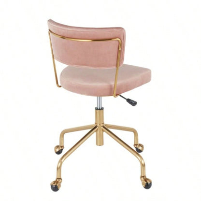 Tania Contemporary Task Chair in Gold Metal and Pink Velvet by LumiSource