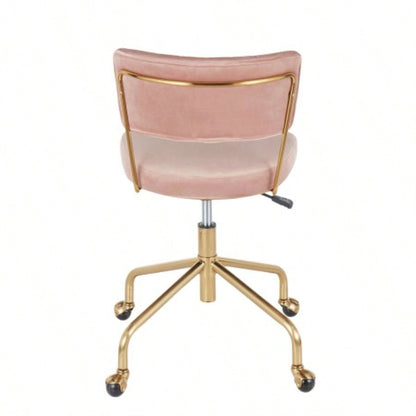 Tania Contemporary Task Chair in Gold Metal and Pink Velvet by LumiSource