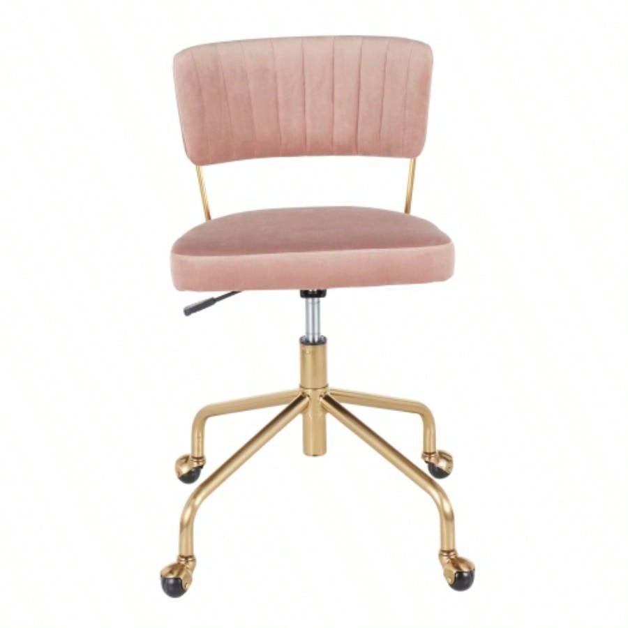 Tania Contemporary Task Chair in Gold Metal and Pink Velvet by LumiSource
