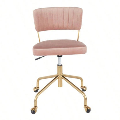 Tania Contemporary Task Chair in Gold Metal and Pink Velvet by LumiSource
