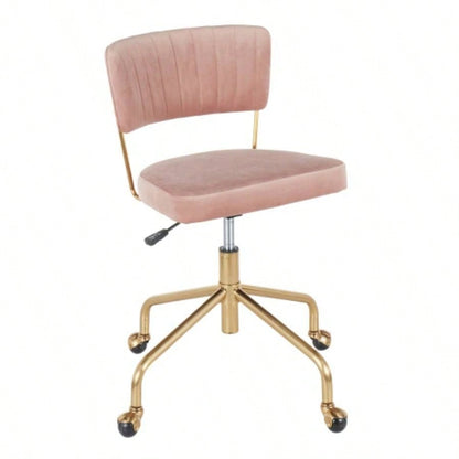 Tania Contemporary Task Chair in Gold Metal and Pink Velvet by LumiSource