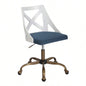 Farmhouse Task Chair in Antique Copper Metal, White Textured Wood, and Blue Fabric by LumiSource