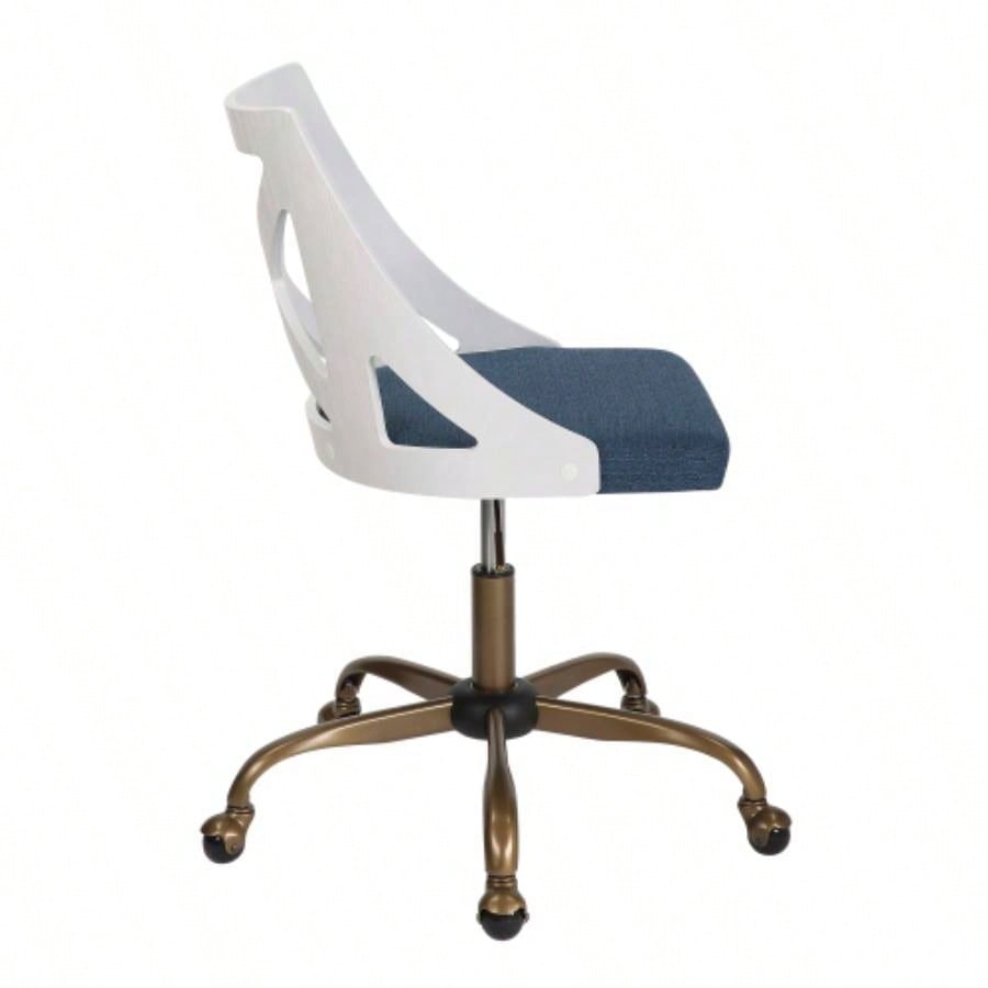 Farmhouse Task Chair in Antique Copper Metal, White Textured Wood, and Blue Fabric by LumiSource