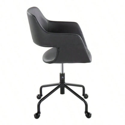 Margarite Contemporary Adjustable Office Chair in Black Metal and Black Faux Leather by LumiSource