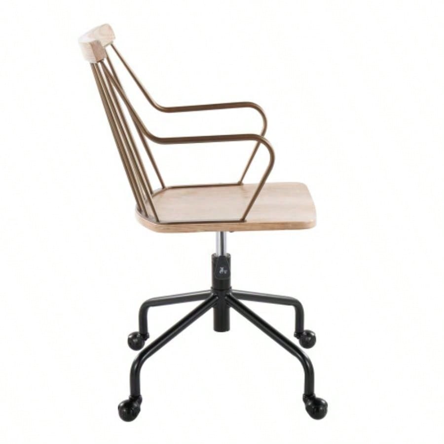 Preston Farmhouse Adjustable Office Chair in Black Metal, Antique Copper and White Washed Wood by LumiSource