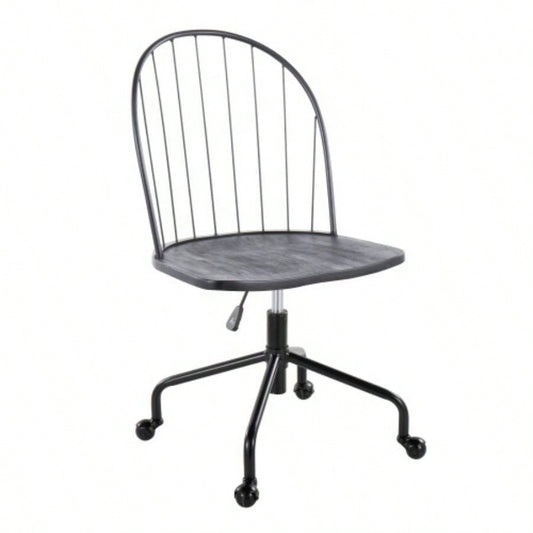 Riley Farmhouse Adjustable High Back Office Chair in Black Metal and Black Wood by LumiSource