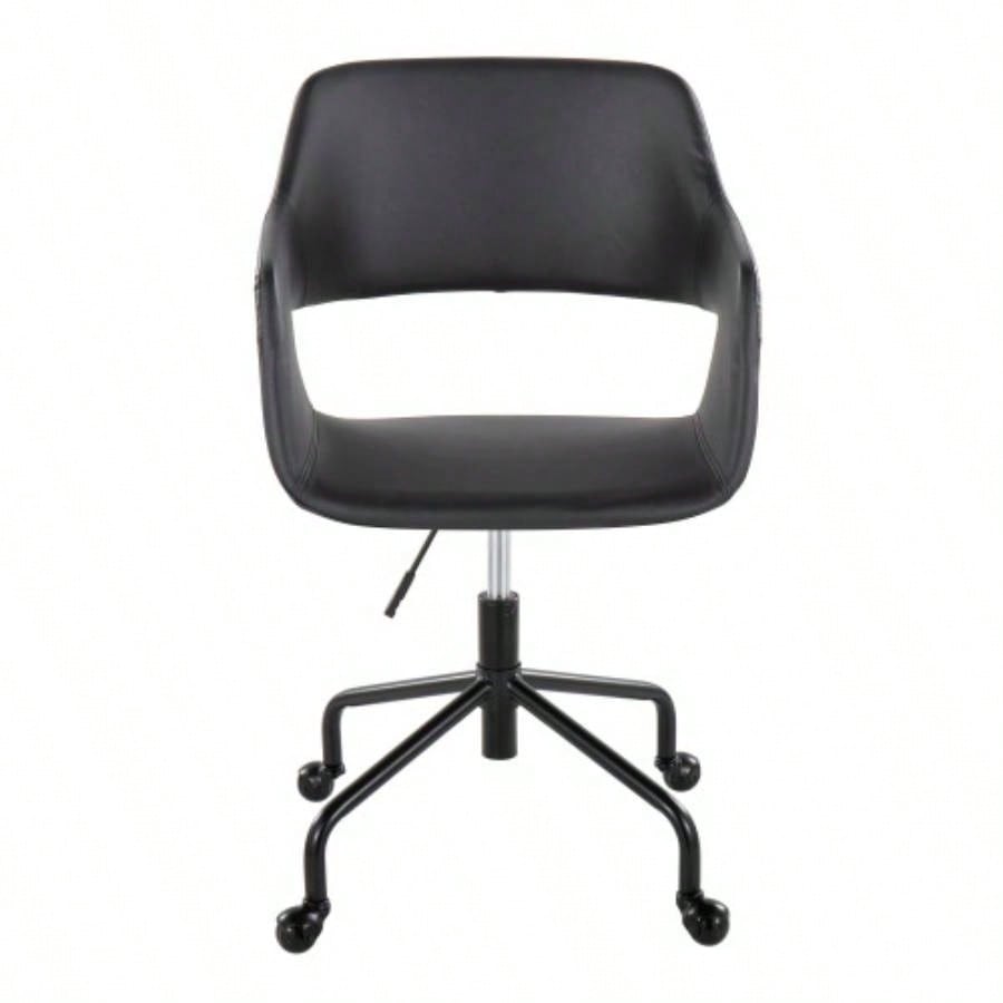 Margarite Contemporary Adjustable Office Chair in Black Metal and Black Faux Leather by LumiSource