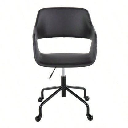 Margarite Contemporary Adjustable Office Chair in Black Metal and Black Faux Leather by LumiSource