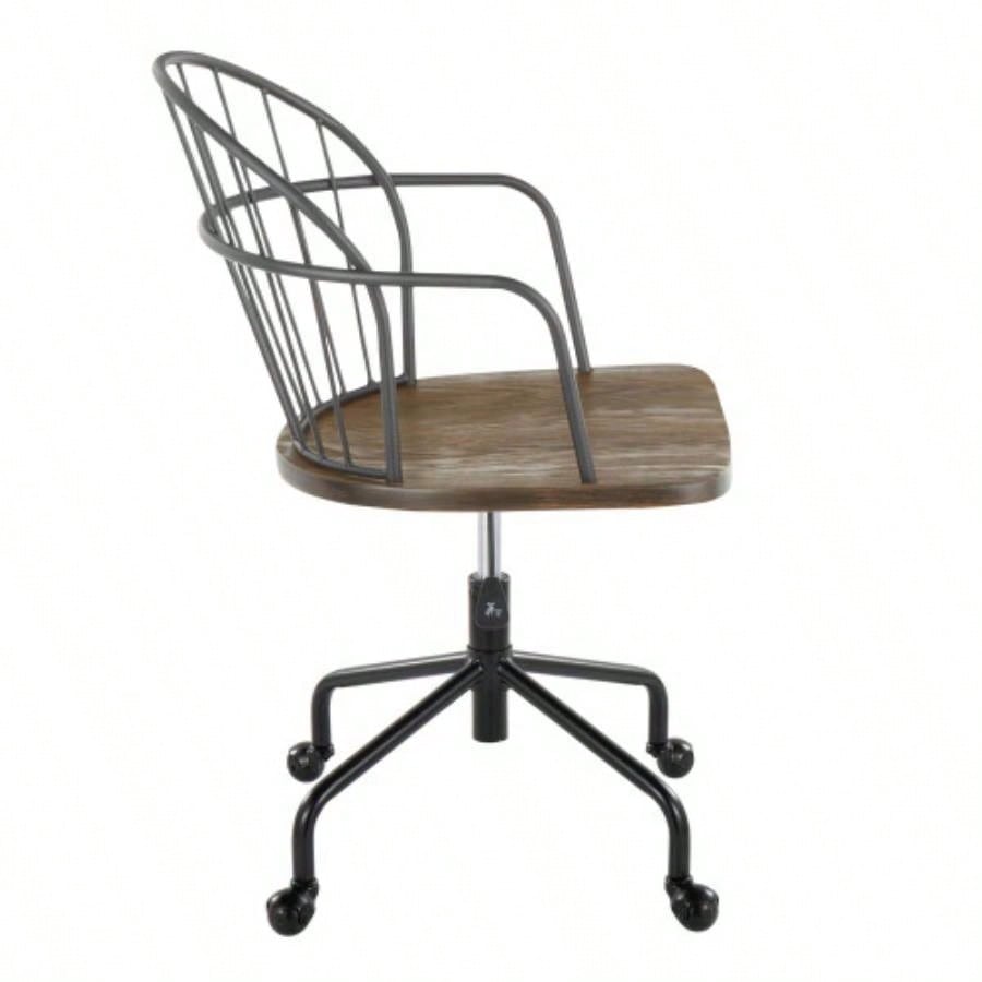 Riley Farmhouse Adjustable Office Chair in Black Metal and Dark Walnut Wood by LumiSource
