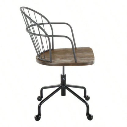 Riley Farmhouse Adjustable Office Chair in Black Metal and Dark Walnut Wood by LumiSource