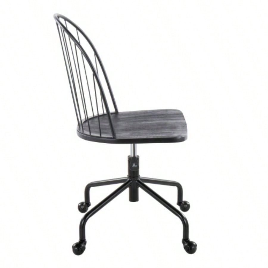 Riley Farmhouse Adjustable High Back Office Chair in Black Metal and Black Wood by LumiSource