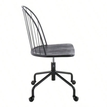 Riley Farmhouse Adjustable High Back Office Chair in Black Metal and Black Wood by LumiSource