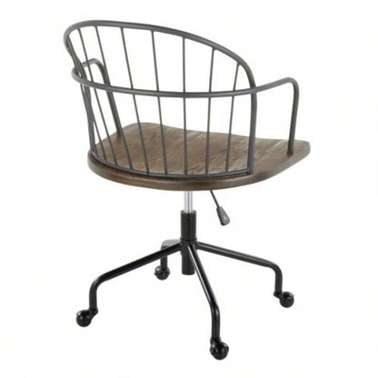 Riley Farmhouse Adjustable Office Chair in Black Metal and Dark Walnut Wood by LumiSource