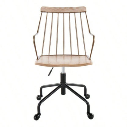 Preston Farmhouse Adjustable Office Chair in Black Metal, Antique Copper and White Washed Wood by LumiSource