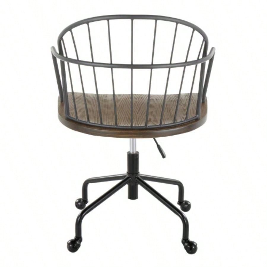 Riley Farmhouse Adjustable Office Chair in Black Metal and Dark Walnut Wood by LumiSource
