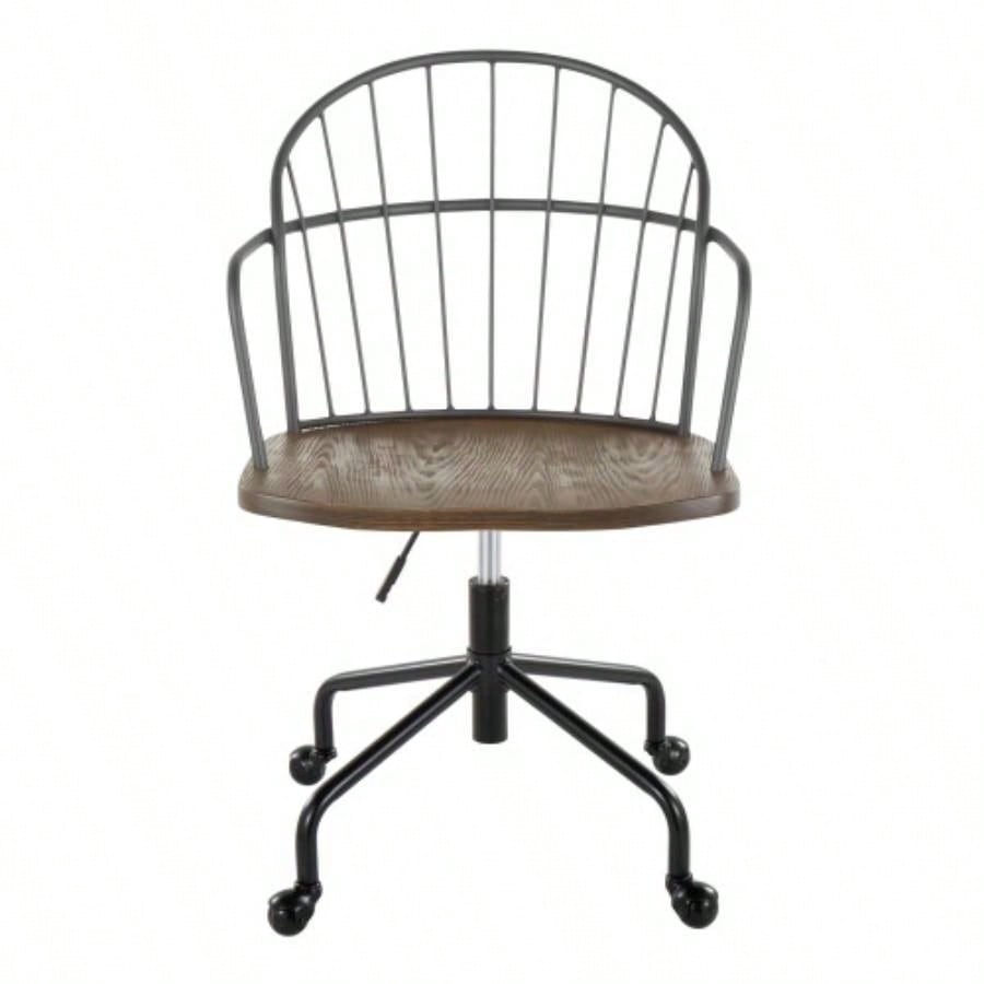 Riley Farmhouse Adjustable Office Chair in Black Metal and Dark Walnut Wood by LumiSource
