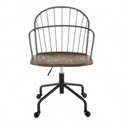 Riley Farmhouse Adjustable Office Chair in Black Metal and Dark Walnut Wood by LumiSource
