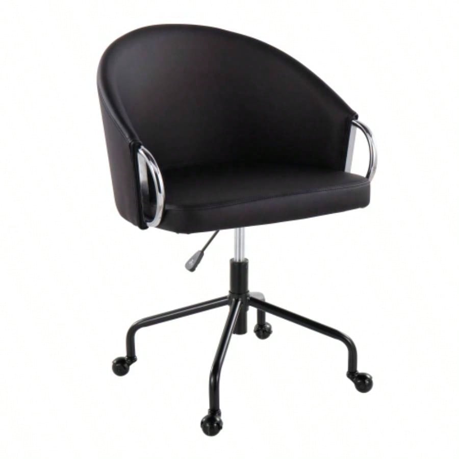 Claire Contemporary/Glam Task Chair in Black Metal and Black Faux Leather with Silver Metal Accents by LumiSource