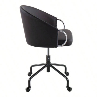 Claire Contemporary/Glam Task Chair in Black Metal and Black Faux Leather with Silver Metal Accents by LumiSource