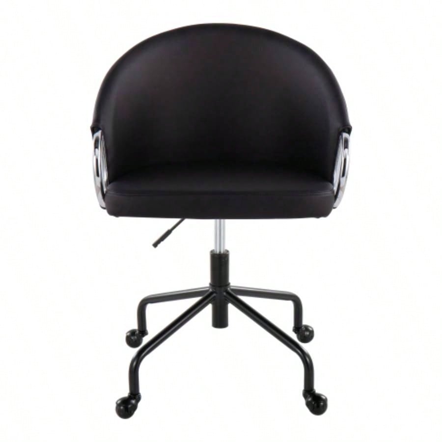Claire Contemporary/Glam Task Chair in Black Metal and Black Faux Leather with Silver Metal Accents by LumiSource